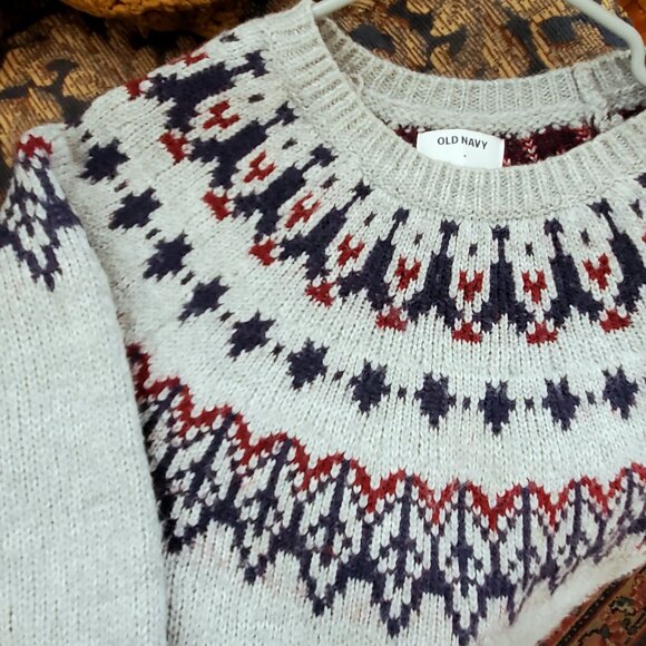 Cozy Fair Isle Blouson-Sleeve Sweater, Old Navy, Women's M, Gray - Picture 7 of 9